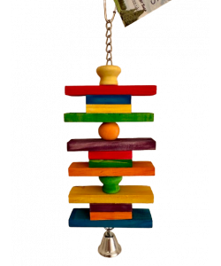 Parrot-Supplies Wooden Coloured Stacker With Bell Parrot Toy